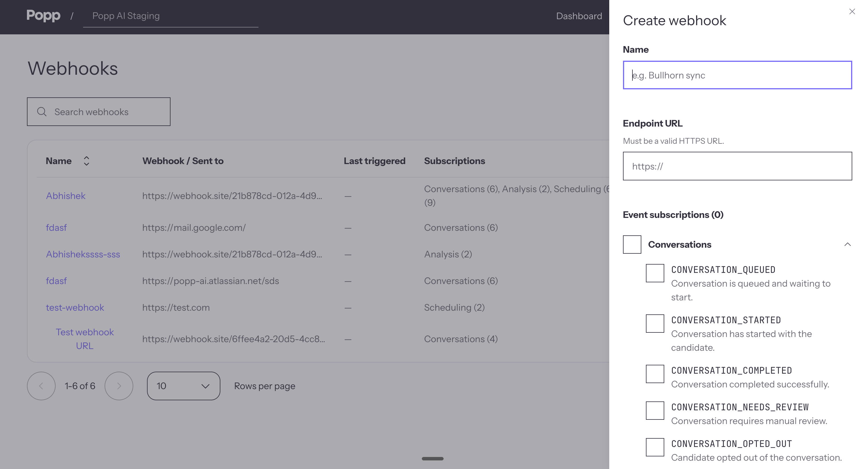 Create Webhook Form
